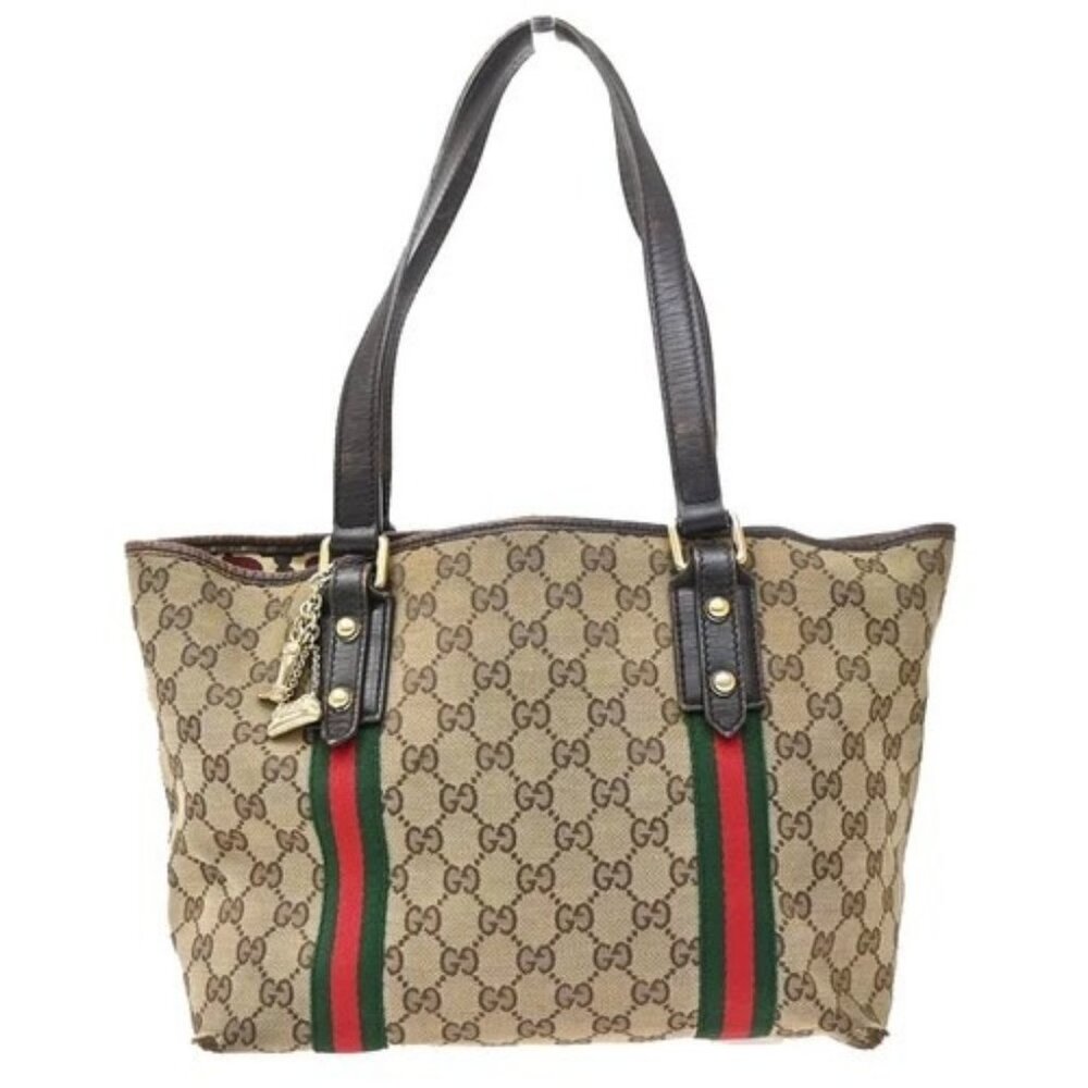 GUCCI GG Pattern Sherry Shoulder Tote Bag Canvas Leather Brown GHW 67EG242